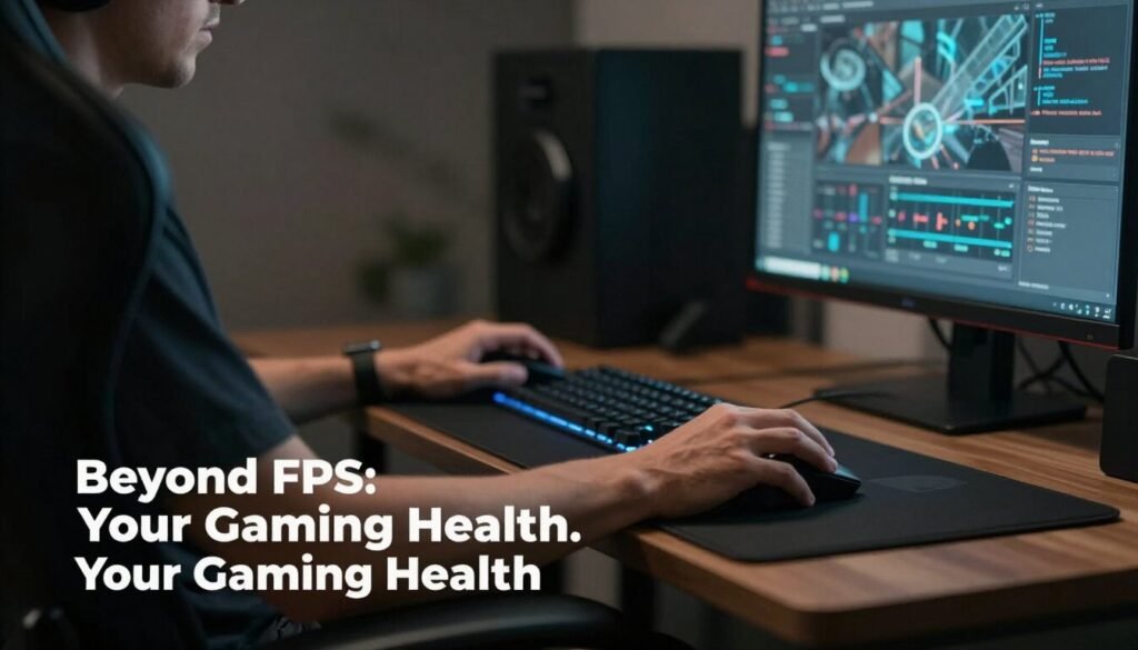 A close-up of a gamer optimizing their physical environment and high-performance gaming setup to eliminate fatigue and improve data-driven recovery.